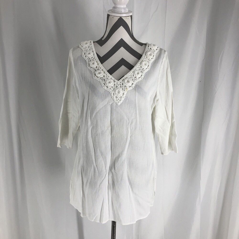 Avenue V Neck 3/4 Sleeve Blouse Top White 14/16